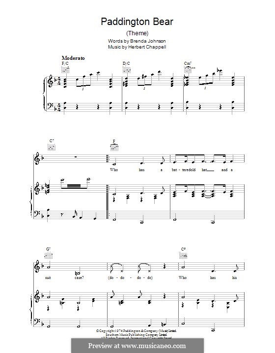 Paddington Bear: Für Stimme und Klavier (oder Gitarre) by Herbert Chappell