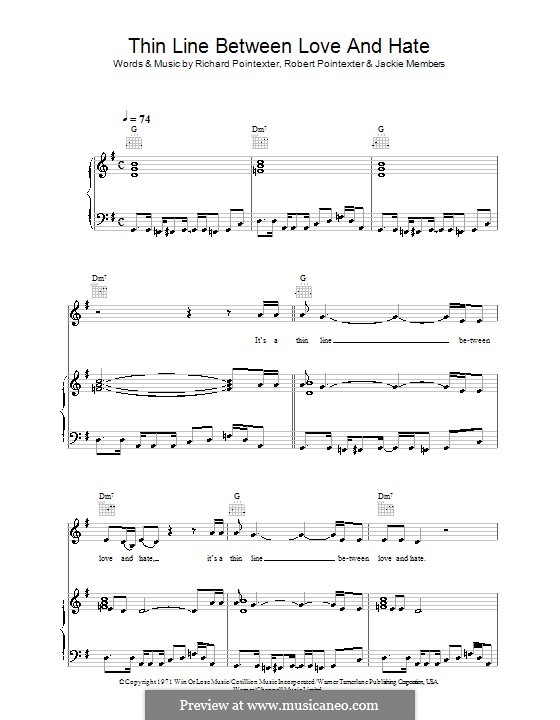 Thin Line Between Love and Hate: Für Stimme und Klavier (oder Gitarre) by Jackie Members, Richard Poindexter, Robert Poindexter