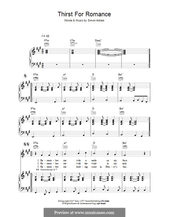 Thirst for Romance (Cherry Ghost): Für Stimme und Klavier (oder Gitarre) by Simon Aldred