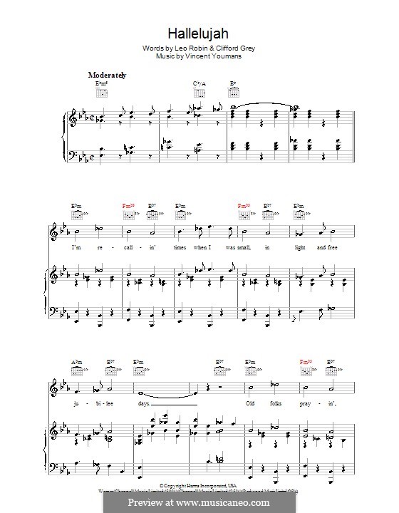 Hallelujah: Für Stimme und Klavier (oder Gitarre) by Vincent Youmans
