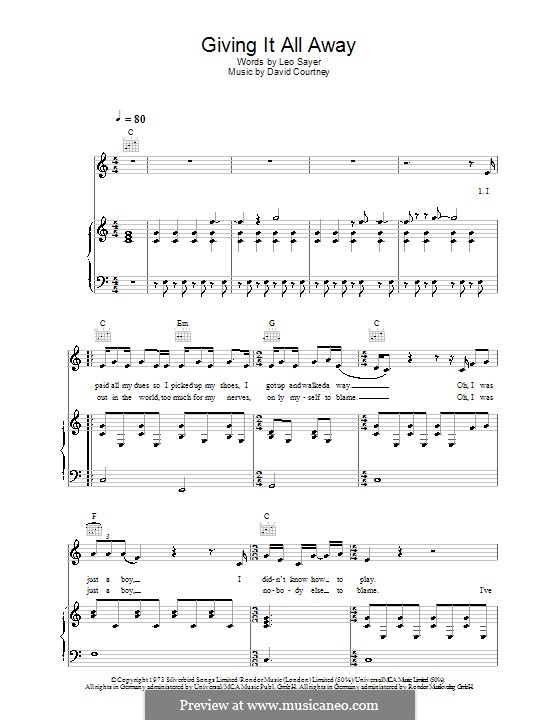 Giving It All Away: Für Stimme und Klavier (oder Gitarre) by David Courtney