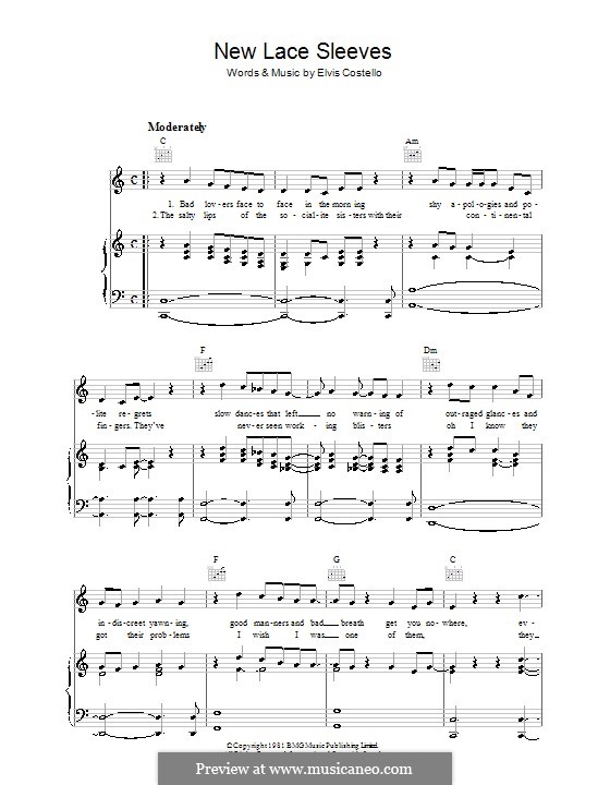 New Lace Sleeves (Elvis Costello): Für Stimme und Klavier (oder Gitarre) by Declan Macmanus