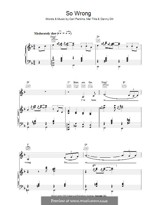 So Wrong (Patsy Cline): Für Stimme und Klavier (oder Gitarre) by Carl Lee Perkins