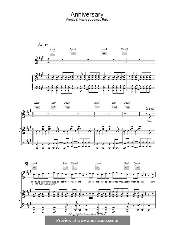 Anniversary (The Feelers): Für Stimme und Klavier (oder Gitarre) by James Reid