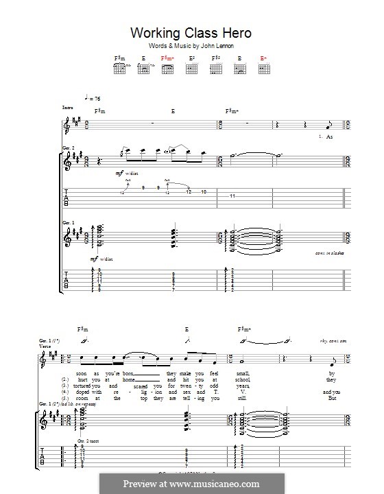 Working Class Hero: Für Gitarre mit Tabulatur by John Lennon