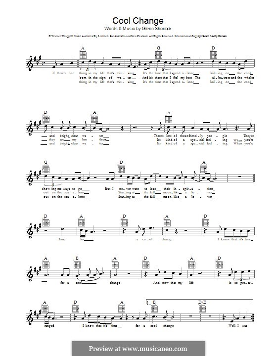 Cool Change (The Little River Band): Melodie, Text und Akkorde by Glenn Shorrock