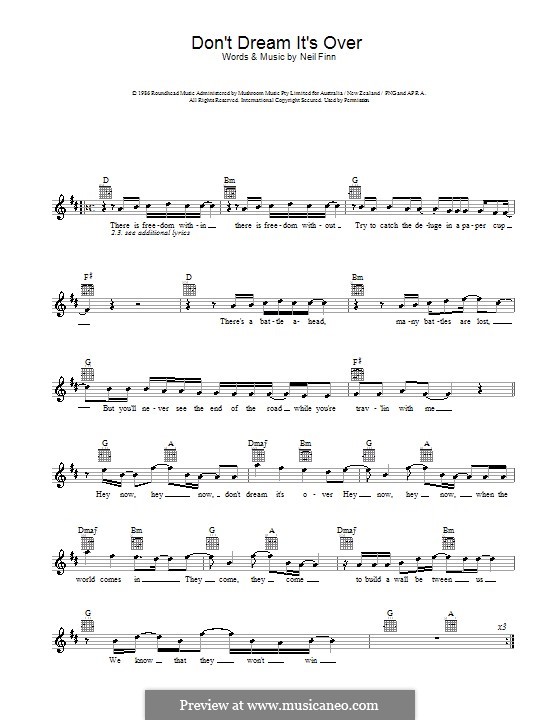 Don't Dream It's Over (Crowded House): Melodie, Text und Akkorde by Neil Finn