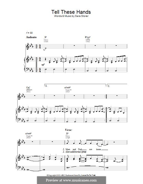 Tell These Hands: Für Stimme und Klavier (oder Gitarre) by Sara Storer