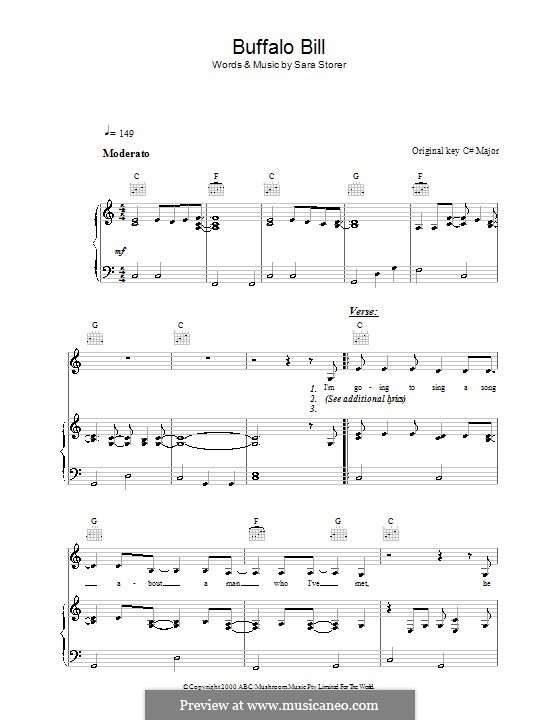Buffalo Bill: Für Stimme und Klavier (oder Gitarre) by Sara Storer