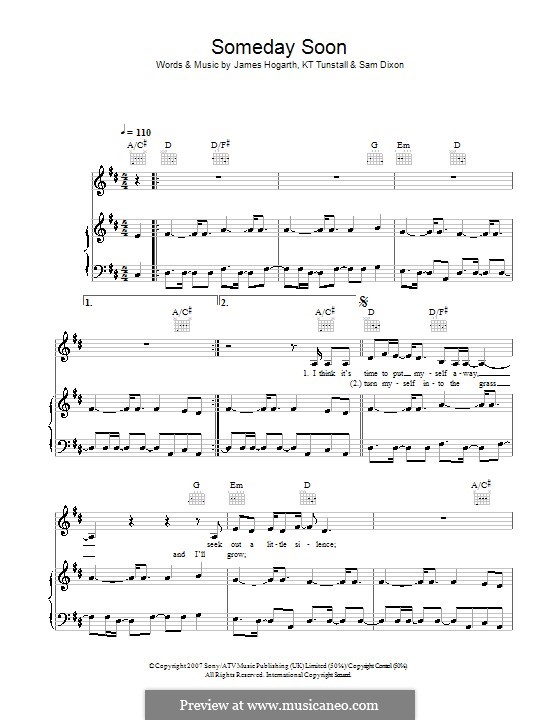 Someday Soon (KT Tunstall): Für Stimme und Klavier (oder Gitarre) by Jimmy Hogarth, Samuel Dixon