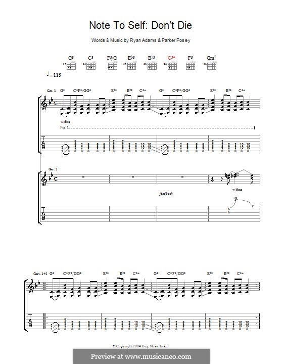 Note to Self: Don't Die: Für Gitarre mit Tab by Ryan Adams