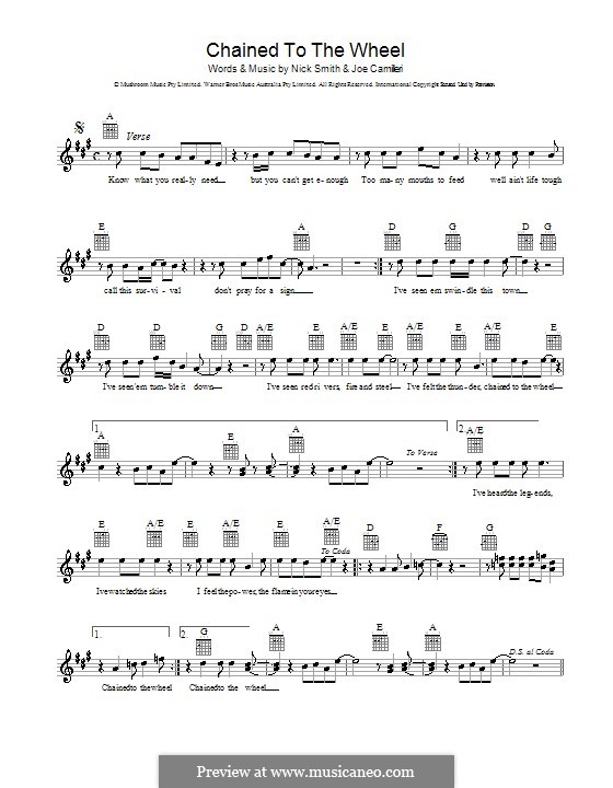 Chained to the Wheel (The Black Sorrows): Melodie, Text und Akkorde by Joe Camilleri, Nick Smith