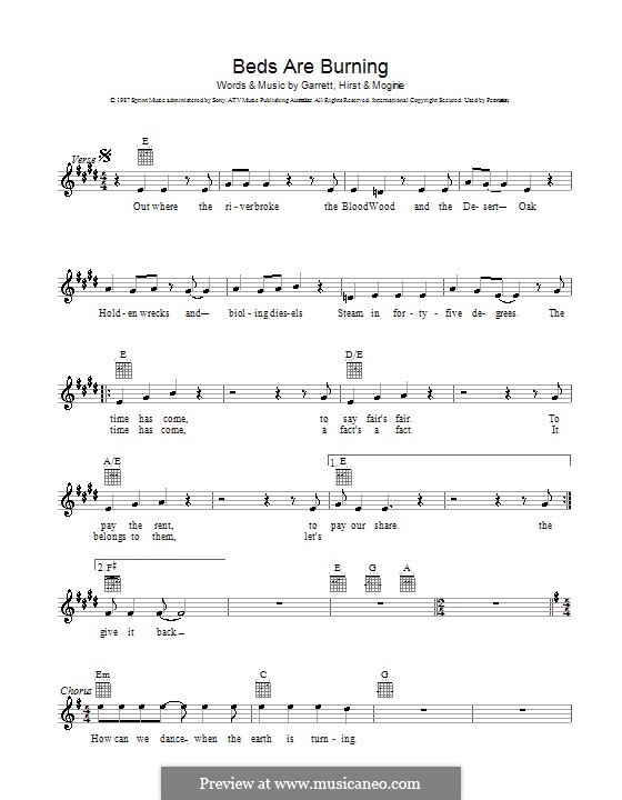 Beds Are Burning (Midnight Oil) von J. Moginie, P. Garrett, R. Hirst