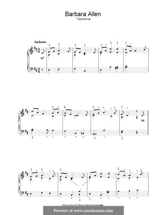 Barbara Allen: Für Klavier, leicht by folklore