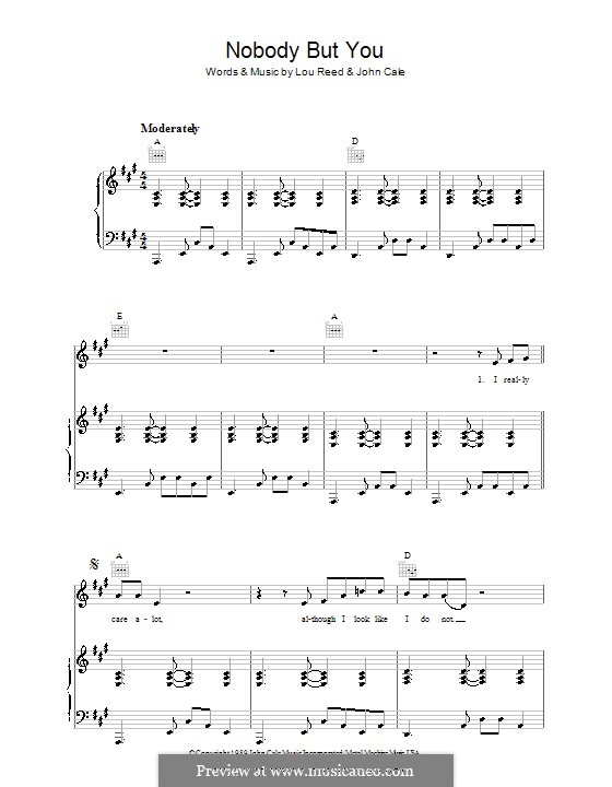 Nobody But You (Lou Reed): Für Stimme und Klavier (oder Gitarre) by John Cale, John Reed