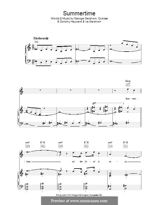 Summertime, vocal version: Für Stimme und Klavier (oder Gitarre) by George Gershwin