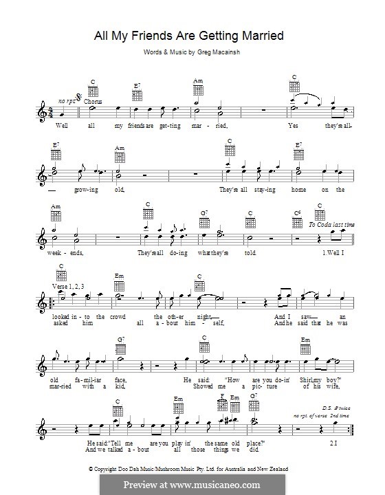 All My Friends Are Getting Married (Skyhooks): Melodie, Text und Akkorde by Gregory MacAinsh