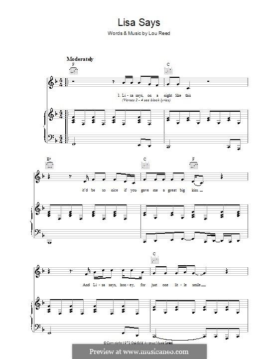 Lisa Says: Für Stimme und Klavier (oder Gitarre) by Lou Reed