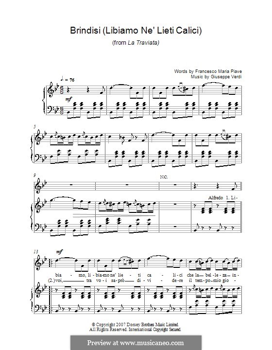 Libiamo ne'lieti calici (Brindisi): Für Stimme und Klavier (Gitarre) by Giuseppe Verdi