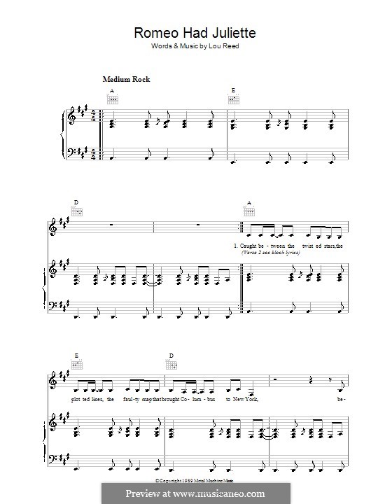 Romeo Had Juliette: Für Stimme und Klavier (oder Gitarre) by Lou Reed
