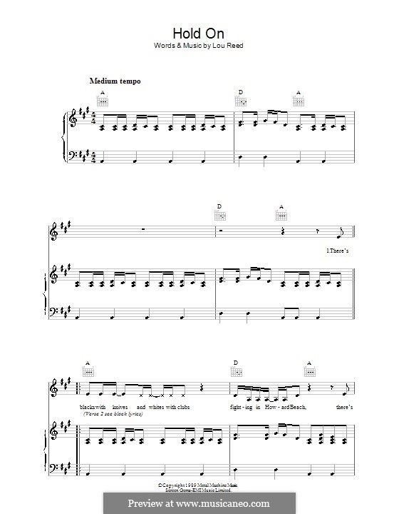 Hold On: Für Stimme und Klavier (oder Gitarre) by Lou Reed