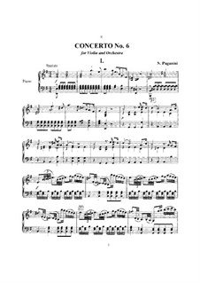 Konzert für Violine und Orchester Nr.6 in e-Moll, MS 75: Version für Violine und Klavier by Niccolò Paganini
