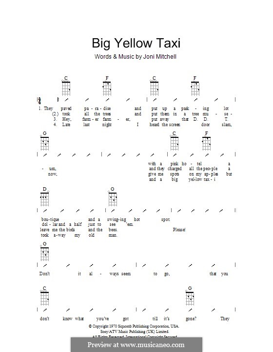 Big Yellow Taxi: Ukulele mit Schlagmuster by Joni Mitchell