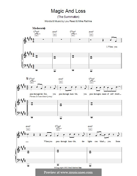 Magic and Loss (Lou Reed): Für Stimme und Klavier (oder Gitarre) by Michael Rathke