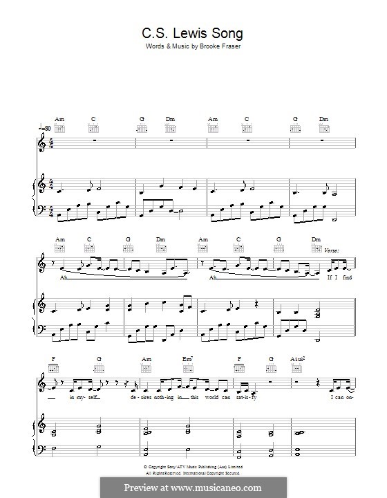 C.S. Lewis Song: Für Stimme und Klavier (oder Gitarre) by Brooke Fraser