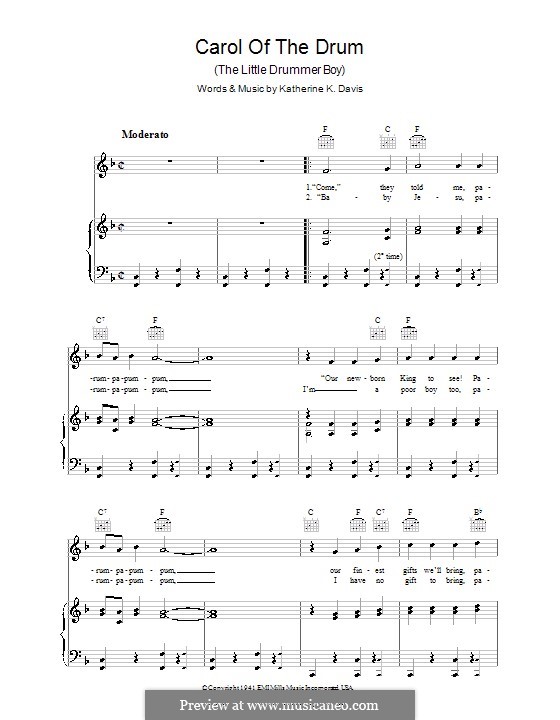 Carol of the Drum (The Little Drummer Boy): Für Stimme und Klavier (oder Gitarre) by Katherine K. Davis