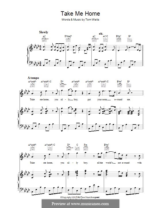 Take Me Home: Für Stimme und Klavier (oder Gitarre) by Tom Waits
