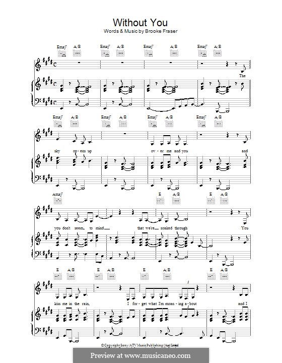 Without You: Für Stimme und Klavier (oder Gitarre) by Brooke Fraser