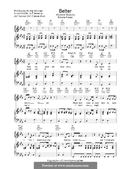 Better: Für Stimme und Klavier (oder Gitarre) by Brooke Fraser
