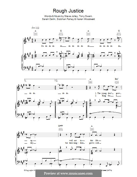 Rough Justice (Bananarama): Für Stimme und Klavier (oder Gitarre) by Keren Woodward, Sarah Dallin, Siobhan Fahey, Steve Jolley, Tony Swain