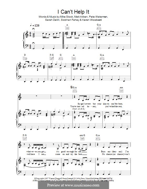 I Can't Help It (Bananarama): Für Stimme und Klavier (oder Gitarre) by Keren Woodward, Matt Aitken, Mike Stock, Pete Waterman, Sarah Dallin, Siobhan Fahey