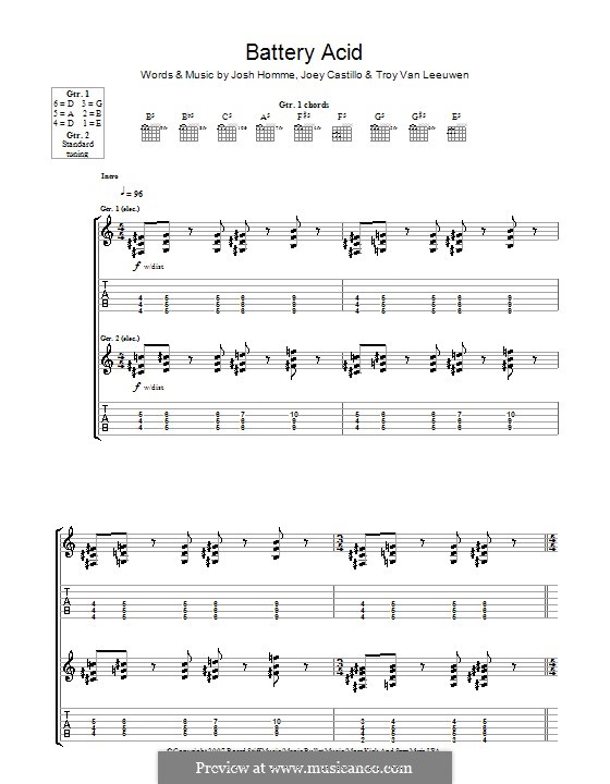 Battery Acid (Queens of the Stone Age): Für Gitarre mit Tabulatur by Joey Castillo, Joshua Homme, Troy Van Leeuwen
