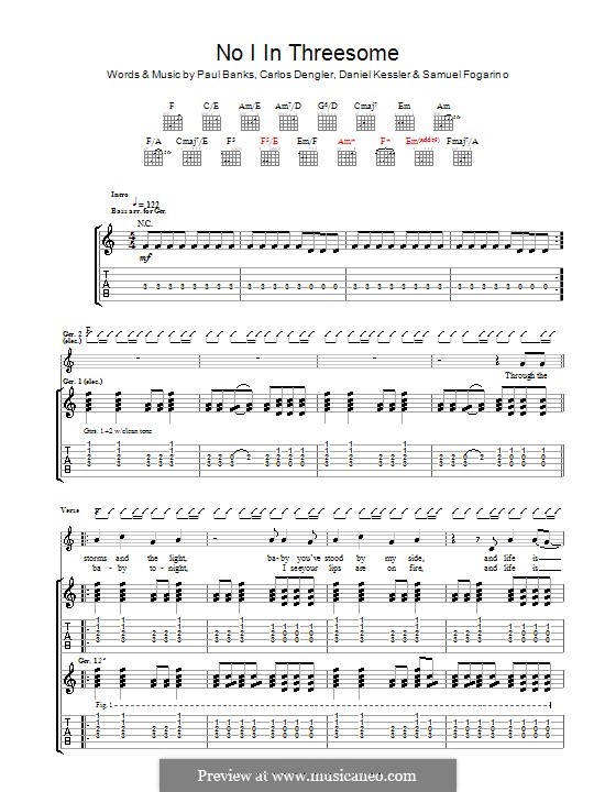 No I in Threesome (Interpol): Für Gitarre mit Tabulatur by Carlos Dengler, Daniel Kessler, Paul Banks, Samuel Fogarino