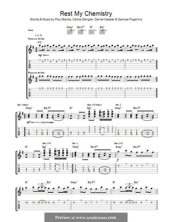 Rest My Chemistry (Interpol): Für Gitarre mit Tabulatur by Carlos Dengler, Daniel Kessler, Paul Banks, Samuel Fogarino