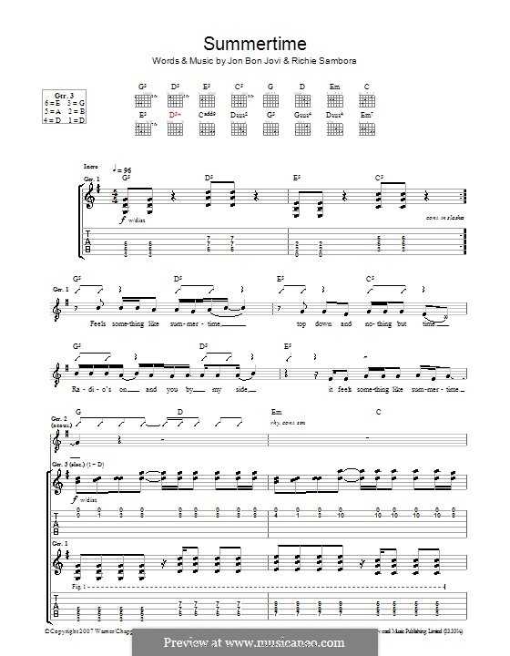 Summertime (Bon Jovi): Für Gitarre mit Tabulatur by Jon Bon Jovi, Richie Sambora