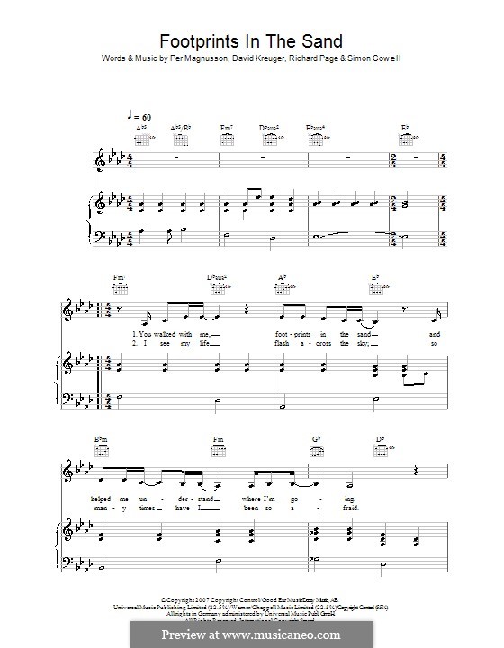 Footprints in the Sand (Leona Lewis): Für Stimme und Klavier (oder Gitarre) by David Kreuger, Per Magnusson, Richard Page, Simon Cowell