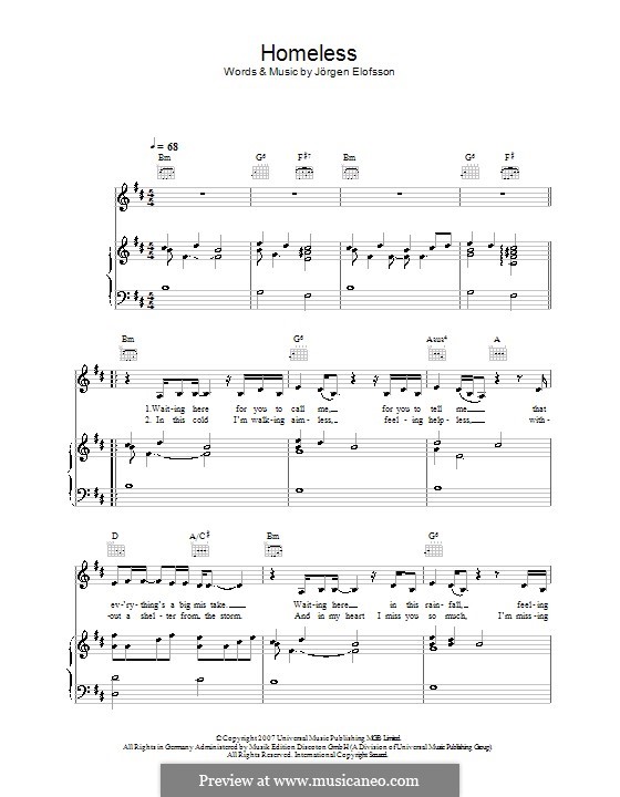 Homeless (Leona Lewis): Für Stimme und Klavier (oder Gitarre) by Jörgen Kjell Elofsson