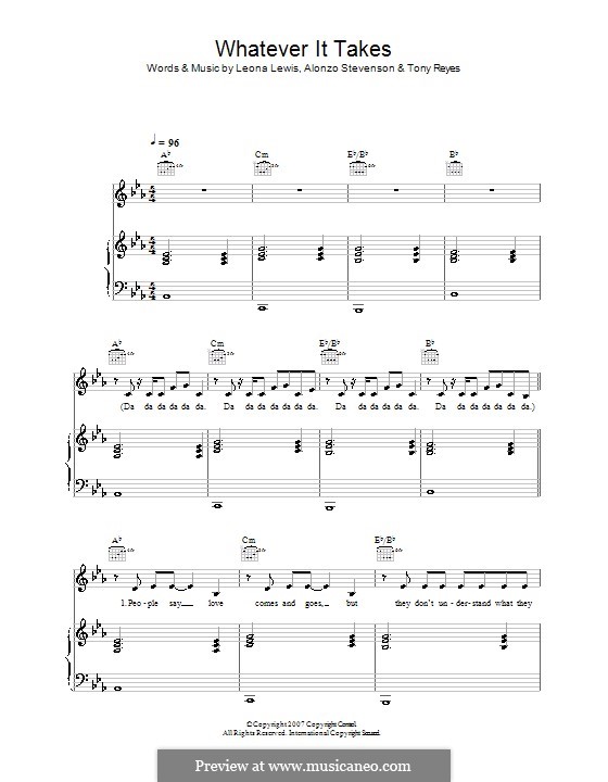 Whatever It Takes (Leona Lewis): Für Stimme und Klavier (oder Gitarre) by Alonzo Stevenson, Tony Reyes