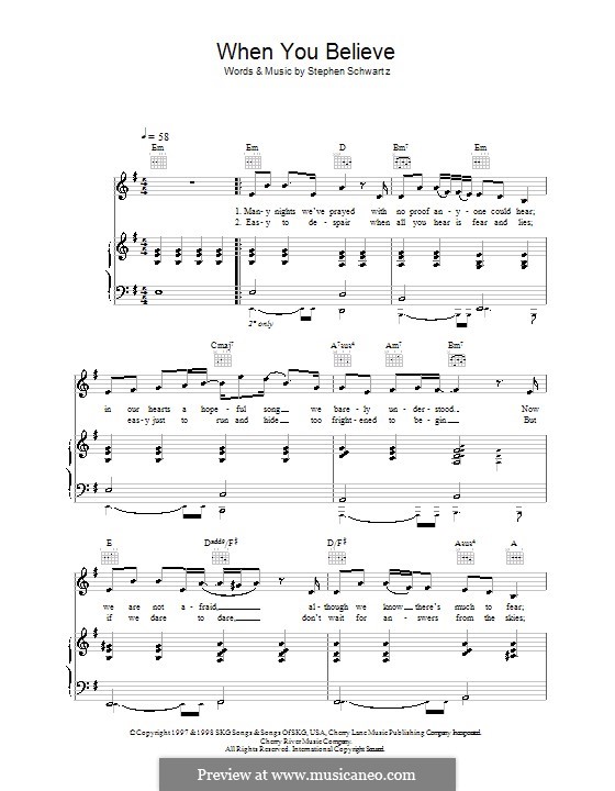 When You Believe (from The Prince of Egypt): Für Stimme mit Klavier oder Gitarre (Leon Jackson) by Stephen Schwartz