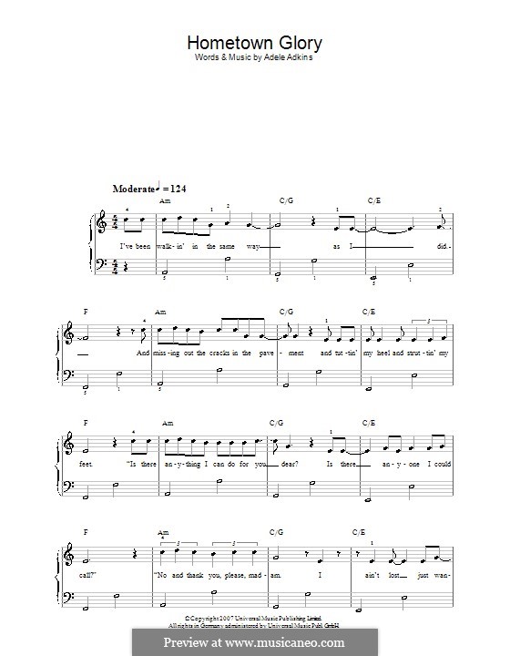 Hometown Glory: Einfache Noten für Klavier by Adele