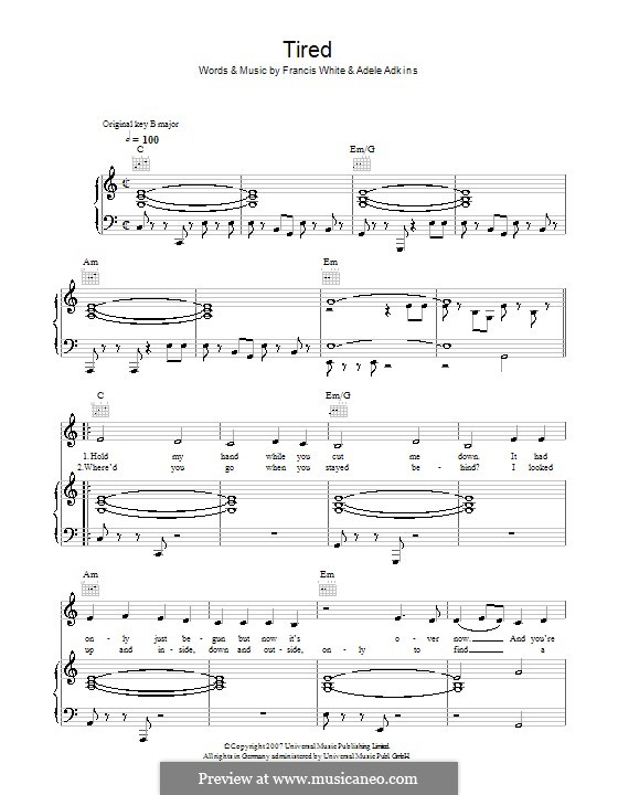 Tired: Für Stimme und Klavier (oder Gitarre) by Adele, Eg White
