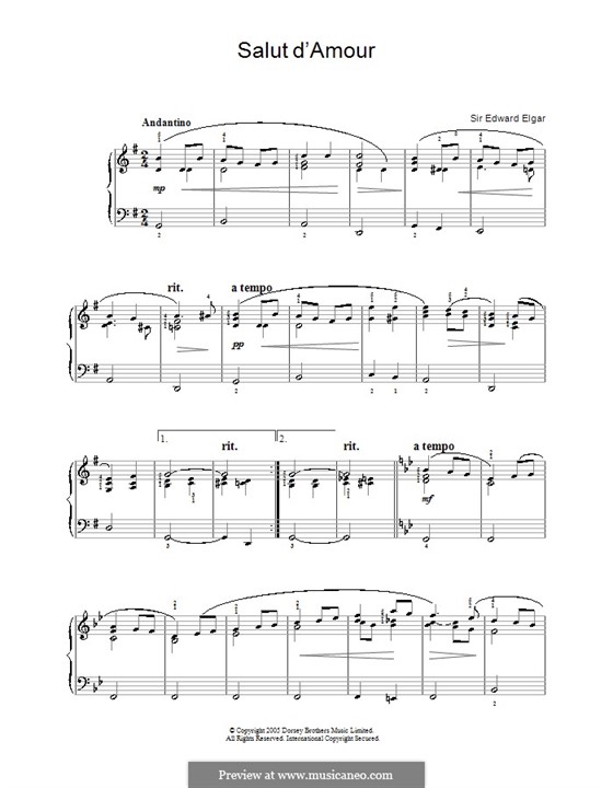 Liebesgruss, Op.12: Einfache Noten für Klavier by Edward Elgar