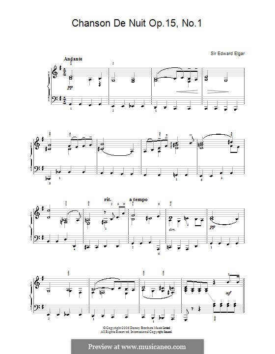 Zwei Stücke, Op.15: No.1 Chanson de nuit, for piano by Edward Elgar