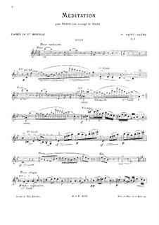 Sechs Bagatellen, Op.3: Nr.6 Méditation, für Violine und Klavier by Camille Saint-Saëns