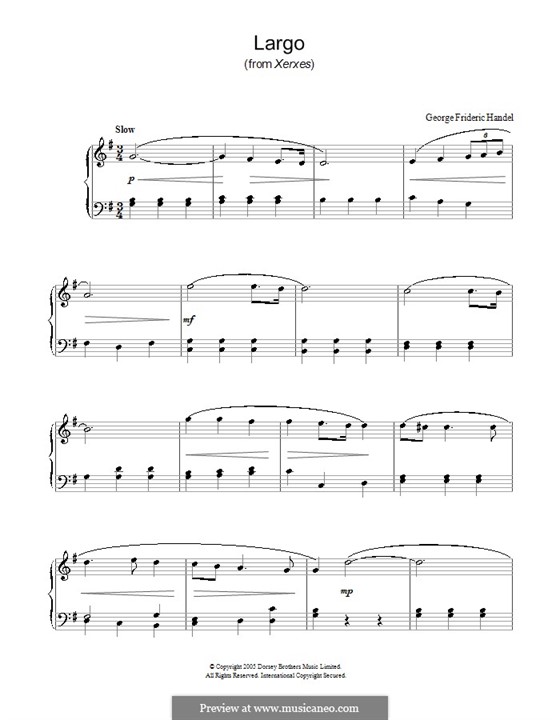 Largo (Ombra mai fu) printable score: Einfache Noten für Klavier by Georg Friedrich Händel