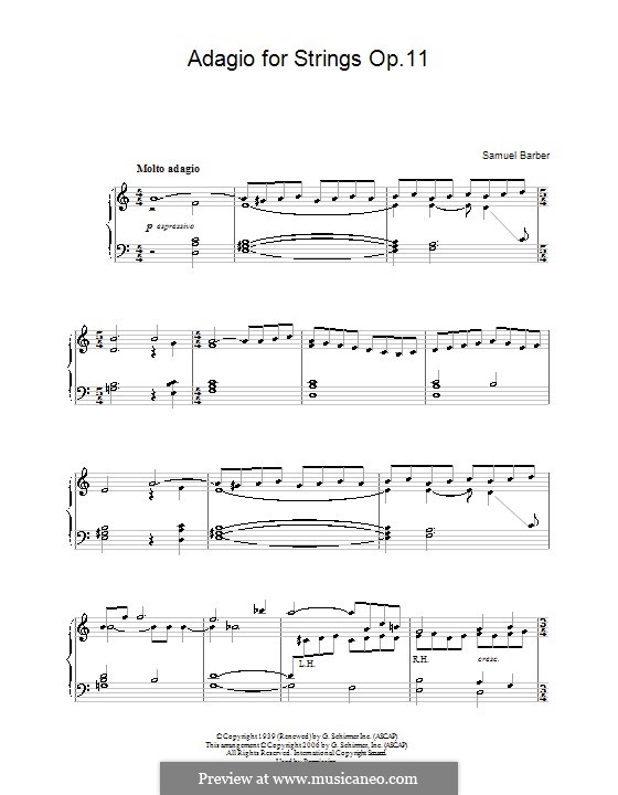 Adagio für Streicher, Op.11: Klavierversion für Anfänger by Samuel Barber